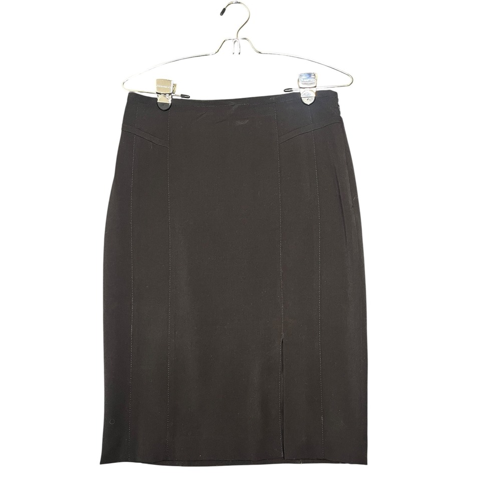 White House Black Market Black Pencil Skirt Size 6 Front Slit Career Workwear